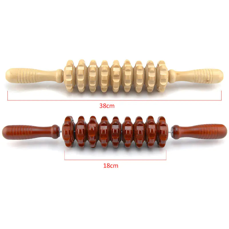 Wooden Back Massager with 9 Rollers for Full Body