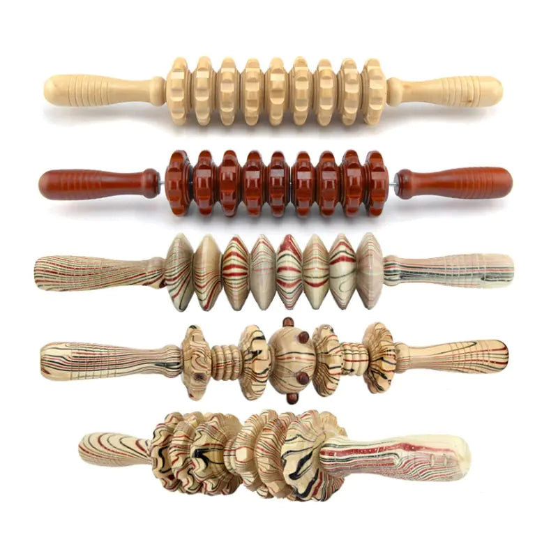 Wooden Back Massager with 9 Rollers for Full Body