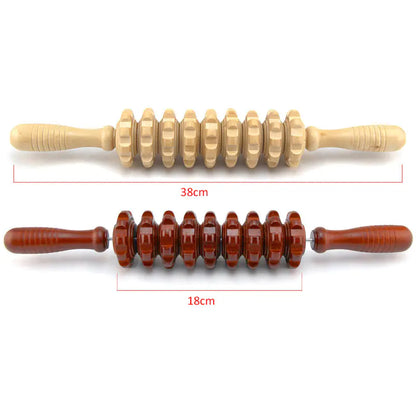 Wooden Back Massager with 9 Rollers for Full Body