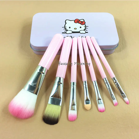 Hello Kitty Cartoon Makeup Brush Set - 7 Pieces in Tin Box